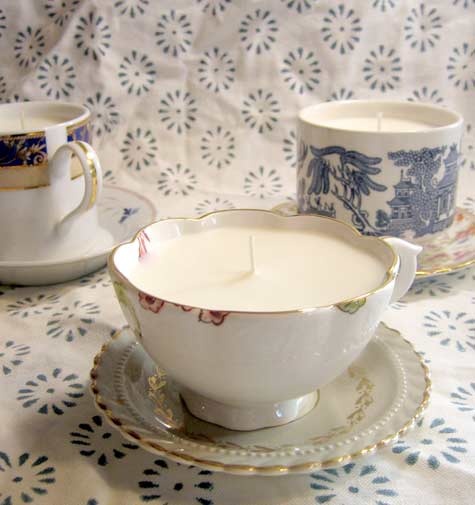 tea cup candles via design sponge