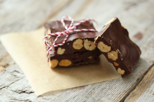 Dark Chocolate Bark with Cashews, Pistachios and Dried Cranberries