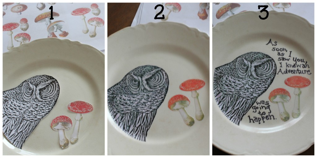 step by step instructions for decoupage owl plate